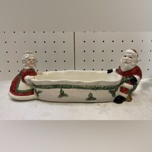 Fitz & Floyd Old World Mr & Mrs Claus Christmas Tidbit Dish 4”x13” Vintage